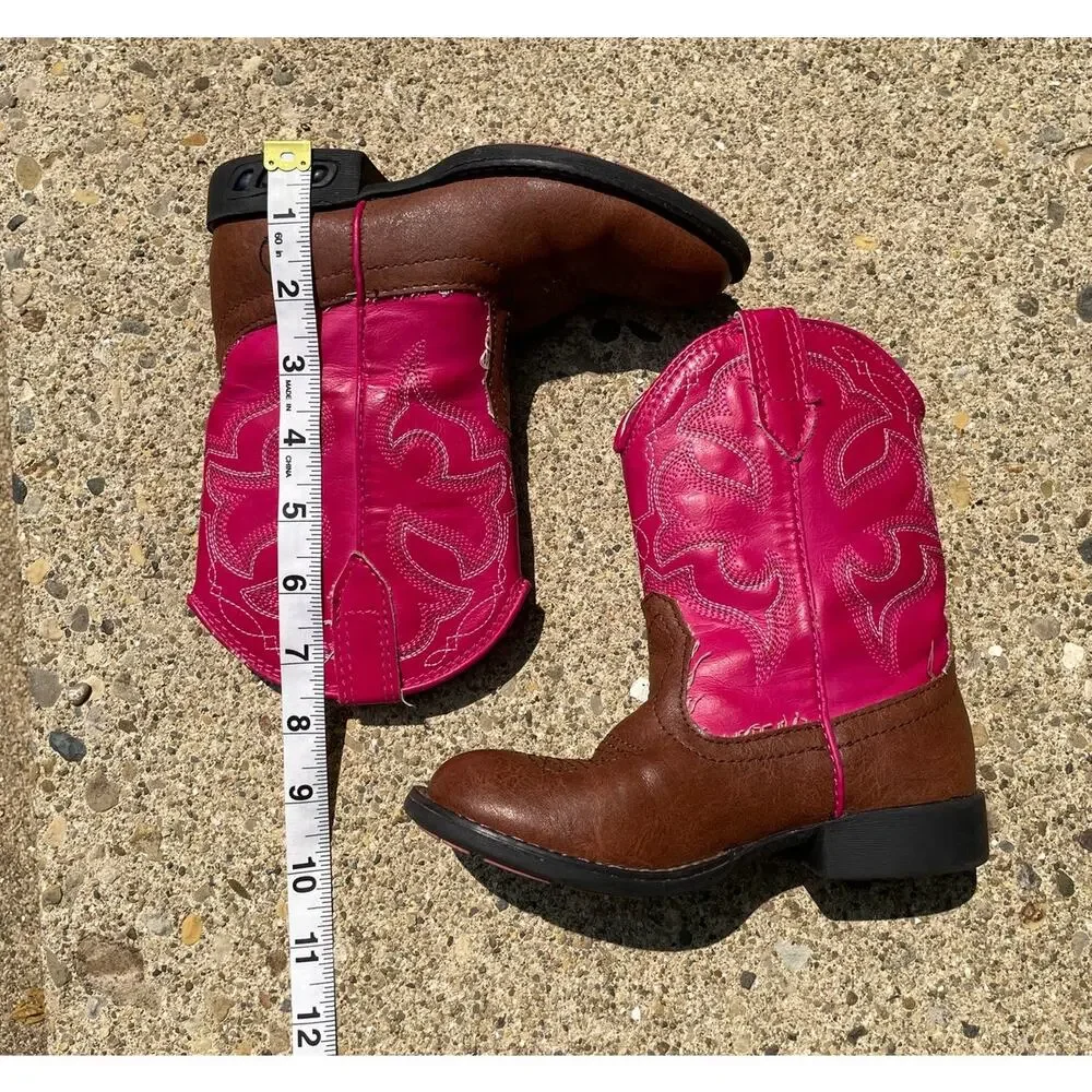 Roper Little Girls' Light-Up Western Boots Round Toe Pink Brown Sz 10 Kids